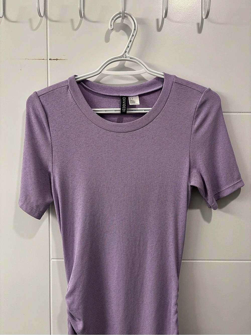 H&M Divided Lavender Purple Ribbed Ruched Bodycon Mini Dress Size S - Picture 4 of 5